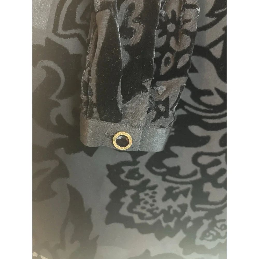 Tory Burch Auden Tunic Top Size 2 Black Tie-Neck Embellished Velvet Brocade